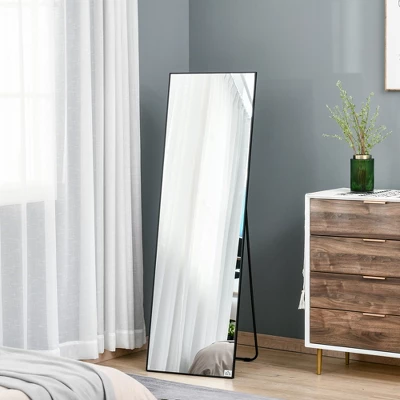 HOMCOM Full Length Glass Mirror, Freestanding Or Wall Mounted Dress Mirror For Bedroom, Living Room, Bathroom, Black 3 HOMCOM Full Length Glass Mirror, Freestanding Or Wall Mounted Dress Mirror For Bedroom, Living Room, Bathroom, Black