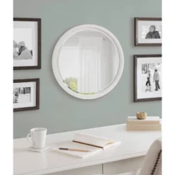 18" X 18" Hogan Round Framed Decorative Wall Mirror White - Kate & Laurel All Things Decor -Home Decor Store GUEST c124b3ae a3ad 4c78 9790 40904c45c81f