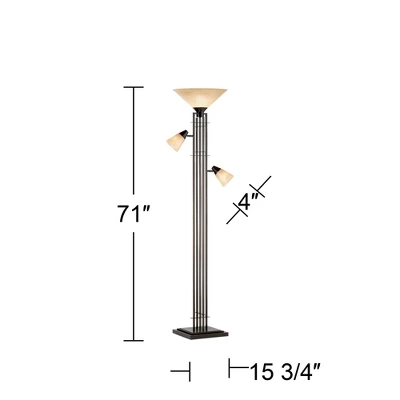 Franklin Iron Works Metro Mission Rustic Torchiere Floor Lamp With Side Lights 71" Tall Bronze Champagne Glass For Living Room Reading Bedroom Office 7 Franklin Iron Works Metro Mission Rustic Torchiere Floor Lamp With Side Lights 71" Tall Bronze Champagne Glass For Living Room Reading Bedroom Office - Image 5