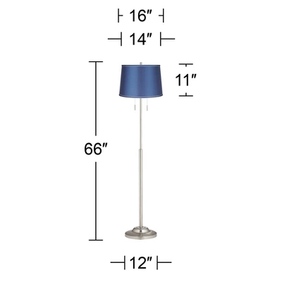 360 Lighting Abba Modern Floor Lamp Standing 66" Tall Brushed Nickel Metal Blue Satin Fabric Drum Shade For Living Room Bedroom Office House Home 4 360 Lighting Abba Modern Floor Lamp Standing 66" Tall Brushed Nickel Metal Blue Satin Fabric Drum Shade For Living Room Bedroom Office House Home - Image 2