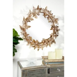 Metal Butterfly Round 3D Wall Mirror Gold - Olivia & May