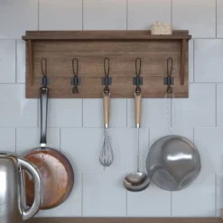 Merrick Lane 24 Inch Wall Mount Pine Wood Storage Rack With 5 Hanging Hooks, Entryway, Kitchen, Bathroom 19 Merrick Lane 24 Inch Wall Mount Pine Wood Storage Rack With 5 Hanging Hooks, Entryway, Kitchen, Bathroom -Home Decor Store GUEST c6c30b79 e919 40cd 8fb4 9ee658762886