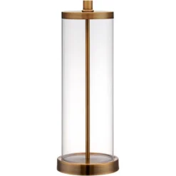 360 Lighting 26" High Cylinder Country Cottage Table Lamps Set Of 2 Fillable Clear Gold Finish Glass Metal White Shade Living Room Bedroom Bedside -Home Decor Store GUEST c756df7d 2d97 4e5d a037 eaeb94802bfb