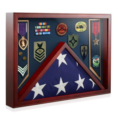 Reminded Military Shadow Box Display Case For Medals & Burial Flag - Solid Wood Cabinet With Velvet Insert 11 Reminded Military Shadow Box Display Case For Medals & Burial Flag - Solid Wood Cabinet With Velvet Insert - Image 9