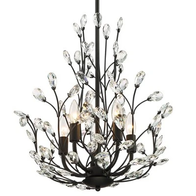 Regency Hill Aurine Matte Black Pendant Chandelier 18" Wide Modern Clear Crystal Glass Leaf 5-Light Fixture For Dining Room Foyer House Kitchen Island 4 Regency Hill Aurine Matte Black Pendant Chandelier 18" Wide Modern Clear Crystal Glass Leaf 5-Light Fixture For Dining Room Foyer House Kitchen Island - Image 2