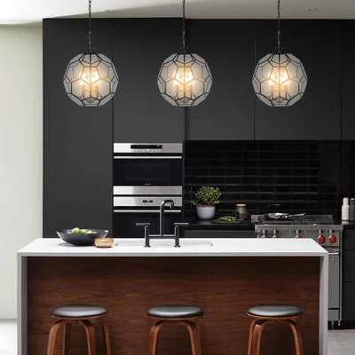 13.5" 3-Light Bee Modern Farmhouse Iron/Glass LED Pendant Oil Rubbed Bronze/Clear - JONATHAN Y 8 13.5" 3-Light Bee Modern Farmhouse Iron/Glass LED Pendant Oil Rubbed Bronze/Clear - JONATHAN Y - Image 6