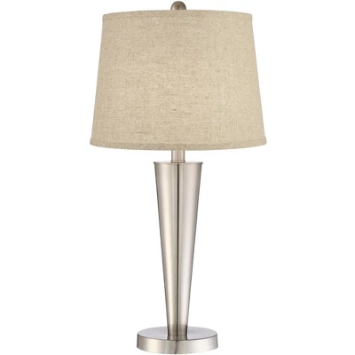 360 Lighting Geoff Modern Table Lamps 26" High Set Of 2 Brushed Nickel With USB Charging Port Cream Burlap Drum Shade For Bedroom Living Room Desk 5 360 Lighting Geoff Modern Table Lamps 26" High Set Of 2 Brushed Nickel With USB Charging Port Cream Burlap Drum Shade For Bedroom Living Room Desk - Image 3