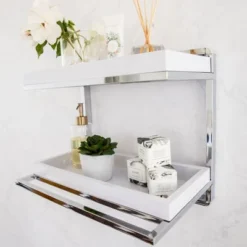 2 Tier Wall Mount Shelving Unit With Towel Rack And Trays Chrome/White - Danya B. 10 2 Tier Wall Mount Shelving Unit With Towel Rack And Trays Chrome/White - Danya B. -Home Decor Store GUEST d2ea0bcc e011 4df0 81fc 4934001a7d29