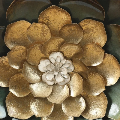 LuxenHome Green, Gold, And White Metal Flower Wall Decor 7 LuxenHome Green, Gold, And White Metal Flower Wall Decor - Image 5