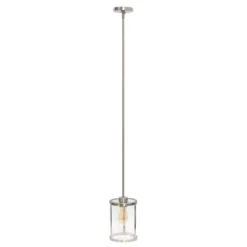 1-Light 9.25" Modern Farmhouse Adjustable Hanging Cylindrical Clear Glass Pendant Fixture With Metal Accent - Lalia Home -Home Decor Store GUEST d6f83478 2664 4553 b6dd b6d4e8f52b1d