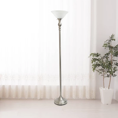 1 Light Torchiere Floor Lamp With Marbleized Glass Shade Brushed Nickel - Elegant Designs 7 1 Light Torchiere Floor Lamp With Marbleized Glass Shade Brushed Nickel - Elegant Designs - Image 5