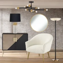 Possini Euro Design Alturus Modern Ceiling Light Semi Flush Mount Fixture 34" Wide Gloss Black Warm Brass 8-Light For Bedroom Living Room Hallway Home -Home Decor Store GUEST dafefa2f fc63 417f b3a0 fc592ece2883