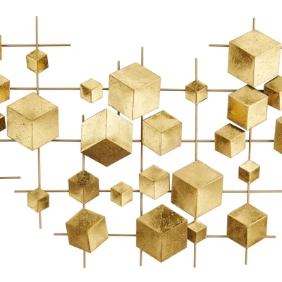 Metal Geometric 3D Cube Relief Wall Decor Gold - CosmoLiving By Cosmopolitan 4 Metal Geometric 3D Cube Relief Wall Decor Gold - CosmoLiving By Cosmopolitan - Image 2