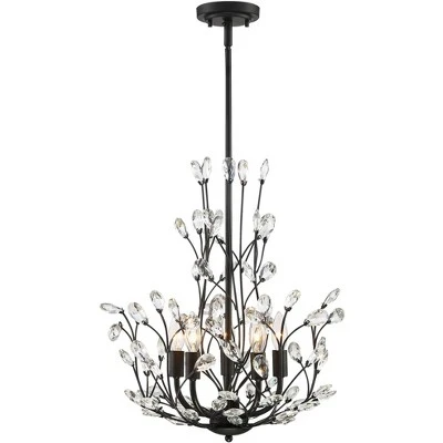 Regency Hill Aurine Matte Black Pendant Chandelier 18" Wide Modern Clear Crystal Glass Leaf 5-Light Fixture For Dining Room Foyer House Kitchen Island 7 Regency Hill Aurine Matte Black Pendant Chandelier 18" Wide Modern Clear Crystal Glass Leaf 5-Light Fixture For Dining Room Foyer House Kitchen Island - Image 5