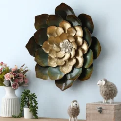LuxenHome Green, Gold, And White Metal Flower Wall Decor 14 LuxenHome Green, Gold, And White Metal Flower Wall Decor -Home Decor Store GUEST dc4f4f71 1575 44ee 9ec9 e2c029cfc14b
