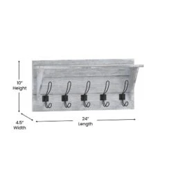 Emma And Oliver Rustic Country Wall Mounted Entryway Shelf With 5 Rustic Hooks And Wood Construction -Home Decor Store GUEST dcdee3ae 59b9 41e5 9fb6 5b60e5a01ec6