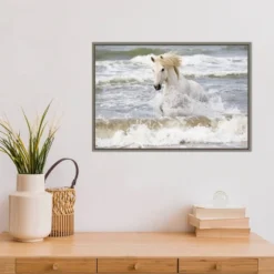 23" X 16" Camargue Horse In The Surf By Ellen Goff Danita Delimont Framed Canvas Wall Art - Amanti Art -Home Decor Store GUEST dd17a5c4 67cf 490f 8b5d 1a7580da8da3
