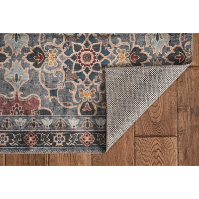 Washable Grant Rug Teal/Ivory - Linon 4 Washable Grant Rug Teal/Ivory - Linon - Image 2