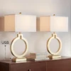 360 Lighting Modern Table Lamps 28 1/2" Tall Set Of 2 With USB Charging Port Brushed Gold Open Ring White Shade For Bedroom Living Room House Bedside -Home Decor Store GUEST dda5ab7d 73f9 48f7 9bb4 7d54d9e4f299