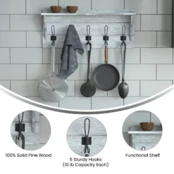 Emma And Oliver Rustic Country Wall Mounted Entryway Shelf With 5 Rustic Hooks And Wood Construction -Home Decor Store GUEST dedcce16 f791 4623 95a4 5b0102b8d49d