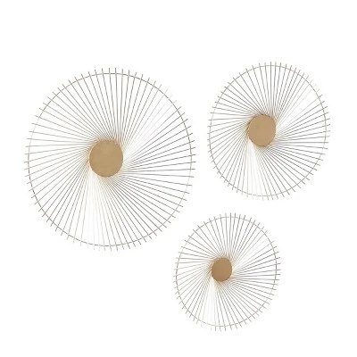 Set Of 3 Metal Sunburst Radial Wall Decors Gold - The Novogratz 3 Set Of 3 Metal Sunburst Radial Wall Decors Gold - The Novogratz