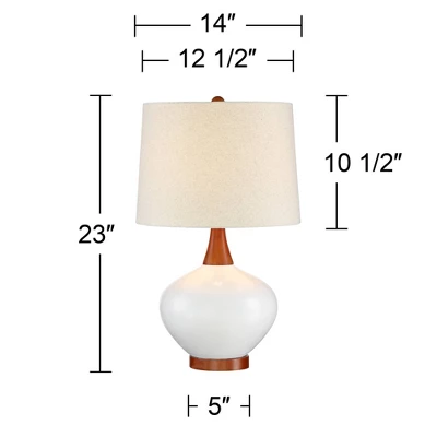 360 Lighting Brice Modern Mid Century Accent Table Lamp 23" High Ivory Ceramic Wood Neck Off White Drum Shade For Bedroom Living Room Bedside Office 8 360 Lighting Brice Modern Mid Century Accent Table Lamp 23" High Ivory Ceramic Wood Neck Off White Drum Shade For Bedroom Living Room Bedside Office - Image 6