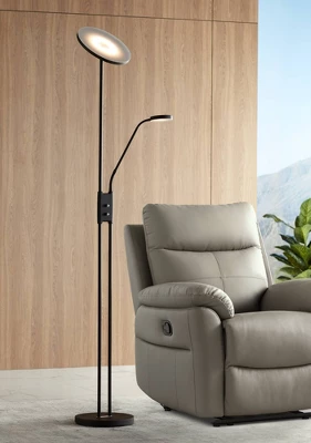 360 Lighting Taylor Modern Torchiere Floor Lamp With Side Light 72" Tall Satin Black LED Adjustable For Living Room Reading Bedroom Office House Home 3 360 Lighting Taylor Modern Torchiere Floor Lamp With Side Light 72" Tall Satin Black LED Adjustable For Living Room Reading Bedroom Office House Home