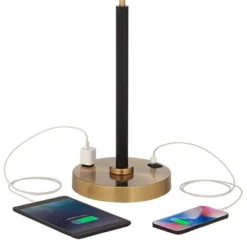 Possini Euro Design Carlyle Modern Mid Century Desk Lamp 30 1/2" Tall Gold With USB And AC Power Outlet In Base Double Drum Shades For Living Room -Home Decor Store GUEST e9a786dd 1b21 43a4 bd87 0148cad99c9f