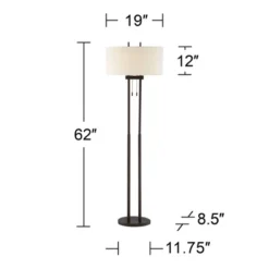 Franklin Iron Works Roscoe Modern Floor Lamp Standing 62" Tall Oil Rubbed Bronze Twin Pole White Drum Shade For Living Room Bedroom Office House Home -Home Decor Store GUEST eb92a602 ad9c 47f9 863c c361471af763