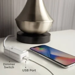 360 Lighting Modern Coastal Modern Table Lamp 26 1/4" High With USB Dimmer Whitewash Gray Ceramic White Drum Shade For Bedroom Living Room House Desk -Home Decor Store GUEST ebc0f417 de2e 4349 b9ed c3ead5843cdf 1