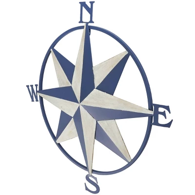 Metal Compass Distressed Wall Decor With Cream Accent Blue - Olivia & May 4 Metal Compass Distressed Wall Decor With Cream Accent Blue - Olivia & May - Image 2