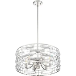 Possini Euro Design Smart Polished Nickel Chandelier 20" Wide Modern Drum Clear Crystal 6-Light Fixture For Dining Room House Foyer Kitchen Island -Home Decor Store GUEST eea2daa1 4b4d 429b a960 e11c0fbab734