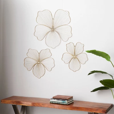 Metal Floral Wall Decor Set Of 3 Gold - CosmoLiving By Cosmopolitan 3 Metal Floral Wall Decor Set Of 3 Gold - CosmoLiving By Cosmopolitan
