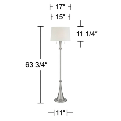 360 Lighting Karl Modern Floor Lamp Standing 63 3/4" Tall Brushed Nickel Metal White Tapered Drum Shade For Living Room House Bedroom Office Family 8 360 Lighting Karl Modern Floor Lamp Standing 63 3/4" Tall Brushed Nickel Metal White Tapered Drum Shade For Living Room House Bedroom Office Family - Image 6