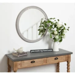 28" X 28" Mansell Circular Shaped Hanging Wood Wall Mirror Gray - Kate And Laurel -Home Decor Store GUEST f4737d9d 1aad 4aa6 8ad2 125d2ec79d8a