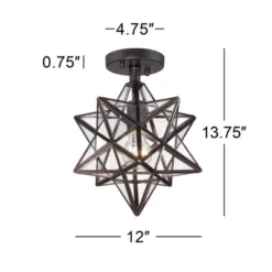 Franklin Iron Works Cuthbert Modern Farmhouse Ceiling Light Semi Flush Mount Fixture 11" Wide Black Iron Moravian Star Clear Glass Panels For Bedroom -Home Decor Store GUEST f5084810 ce88 47d1 b59b 78b4a5b528f3