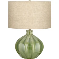 360 Lighting Gordy Modern Accent Table Lamp Handcrafted 20 1/2" High Ribbed Green Ceramic Oatmeal Fabric Drum Shade For Bedroom Living Room Bedside 15 360 Lighting Gordy Modern Accent Table Lamp Handcrafted 20 1/2" High Ribbed Green Ceramic Oatmeal Fabric Drum Shade For Bedroom Living Room Bedside -Home Decor Store GUEST f539eafe 195b 44c5 b549 350aebf22147
