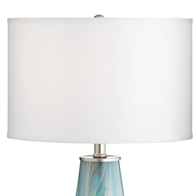 Possini Euro Design Jaime Coastal Table Lamp With Round White Marble Riser 26" High Blue Gray Drum Shade For Bedroom Living Room Office House Home 4 Possini Euro Design Jaime Coastal Table Lamp With Round White Marble Riser 26" High Blue Gray Drum Shade For Bedroom Living Room Office House Home - Image 2