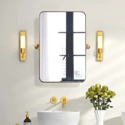 ANDY STAR 38 Inch Tall By 25 Inch Wide Rectangular Tilting Modern Floating Vanity Mirror With Rounded Edges And Adjustable Wall Mounts, Brushed Gold 9 ANDY STAR 38 Inch Tall By 25 Inch Wide Rectangular Tilting Modern Floating Vanity Mirror With Rounded Edges And Adjustable Wall Mounts, Brushed Gold -Home Decor Store GUEST f5f0ad2d ba1c 428a b75d 95ac16c3885d