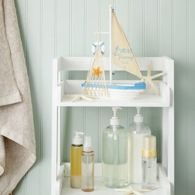 Juvale Enjoy It Wooden Sailboat Model With Flag, Net, Starfish, And Floating Tube For Nautical Home And Bathroom Boat Decor, Shelf, 13x8x3 In 4 Juvale Enjoy It Wooden Sailboat Model With Flag, Net, Starfish, And Floating Tube For Nautical Home And Bathroom Boat Decor, Shelf, 13x8x3 In - Image 2