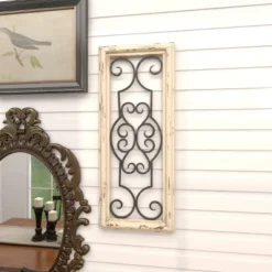 Wood Scroll Window Inspired Wall Decor With Metal Scrollwork Relief White - Olivia & May -Home Decor Store GUEST fa14eeaa 565b 407c a1b3 116041d25be2