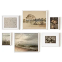 Americanflat 6 Piece Vintage Gallery Wall Art Set - Elm Tree Landscape, The Shore, Woven Silk Textile, Floral Still By Maple + Oak -Home Decor Store GUEST fb29a91a 19a2 4ad9 bbaf 859b95c84a5a