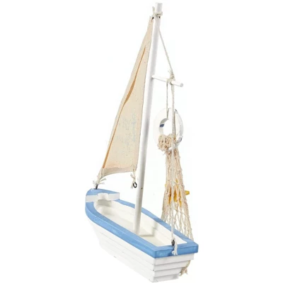 Juvale Enjoy It Wooden Sailboat Model With Flag, Net, Starfish, And Floating Tube For Nautical Home And Bathroom Boat Decor, Shelf, 13x8x3 In 8 Juvale Enjoy It Wooden Sailboat Model With Flag, Net, Starfish, And Floating Tube For Nautical Home And Bathroom Boat Decor, Shelf, 13x8x3 In - Image 6