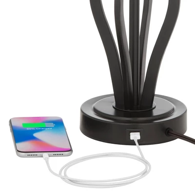 360 Lighting Heather Modern Industrial Table Lamps 25 3/4" High Set Of 2 Dark Iron With USB Charging Port White Softback Drum Shade For Bedroom Desk 3 360 Lighting Heather Modern Industrial Table Lamps 25 3/4" High Set Of 2 Dark Iron With USB Charging Port White Softback Drum Shade For Bedroom Desk